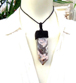 Black Flower Agate macrame necklace, statement jewelry, statement necklace, unique gift ideas, valentines day gift ideas, snowflake agate