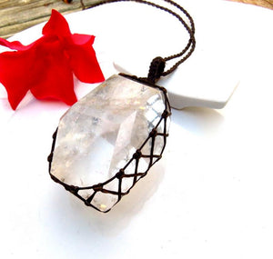 Freeform Quartz crystal necklace, valentines day gift ideas for her, macrame necklace, gift ideas for the glam fan, mothers day gift