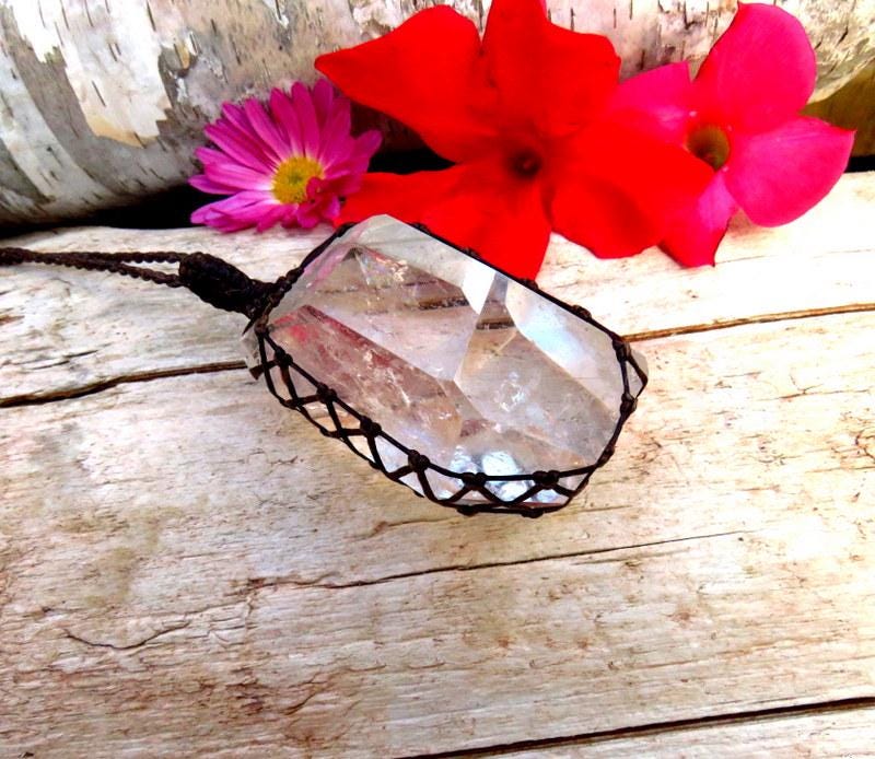 Freeform Quartz crystal necklace, valentines day gift ideas for her, macrame necklace, gift ideas for the glam fan, mothers day gift