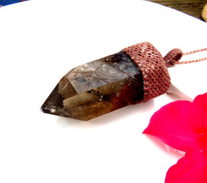 Smokey Quartz crystal point macrame necklace, statement necklace, gift ideas for the crystal collector, valentines day gift ideas for her