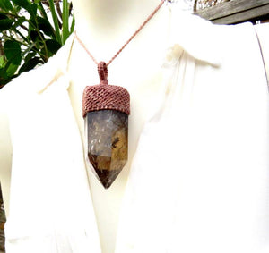 Smokey Quartz crystal point macrame necklace, statement necklace, gift ideas for the crystal collector, valentines day gift ideas for her