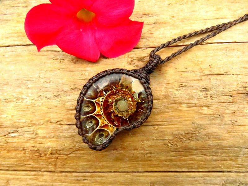 Christmas gift ideas, Ammonite macrame necklace