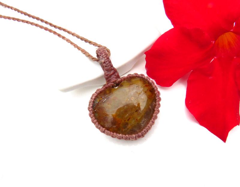Golden Healer Quartz crystal macrame necklace, heart necklace