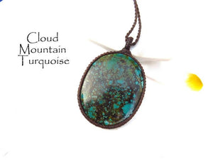 Cloud Mountain Turquoise macrame necklace, Hubei Turquoise jewelry