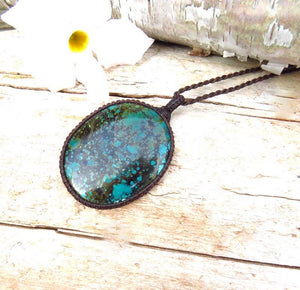 Cloud Mountain Turquoise macrame necklace, Hubei Turquoise jewelry