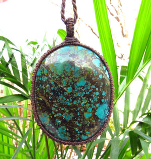 Cloud Mountain Turquoise macrame necklace, Hubei Turquoise jewelry