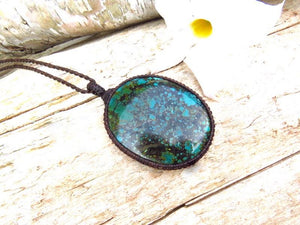 Cloud Mountain Turquoise macrame necklace, Hubei Turquoise jewelry