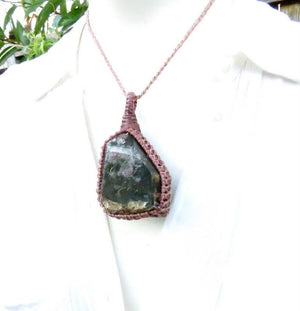 Shamanic Dream Quartz macrame necklace, garden quartz