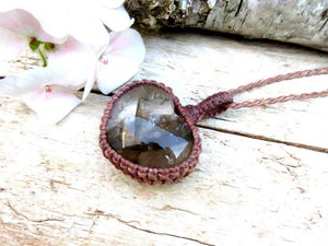 Dendritic Quartz crystal macrame necklace, heart necklace, dendrite quartz, gift ideas for the crystal collector, heart gemstones