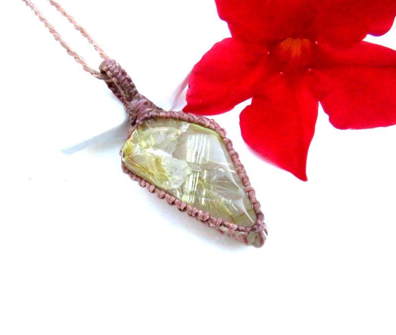 Golden Rutile Quartz maccrame necklace, gift ideas for the crystal collector