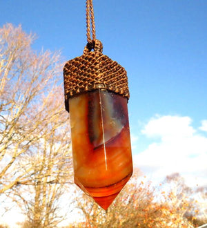 Carnelian crystal point macrame necklace, carnelian pendant, carnelian gemstone, gemstone jewelry, macrame jewelry, gemstone necklace