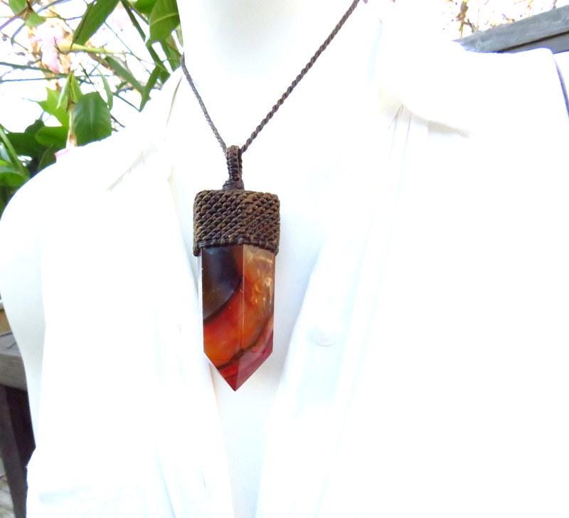 Carnelian crystal point macrame necklace, carnelian pendant