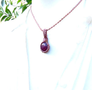 Faceted Ruby macrame necklace, chatoyant Ruby gemstone, gift ideas for Leo, zodiac Cancer gifts, july gift ideas, july birthstone jewelry