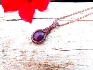 Faceted Ruby macrame necklace, chatoyant Ruby gemstone, gift ideas for Leo, zodiac Cancer gifts, july gift ideas, july birthstone jewelry