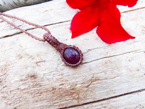 Faceted Ruby macrame necklace, chatoyant Ruby gemstone, gift ideas for Leo, zodiac Cancer gifts, july gift ideas, july birthstone jewelry