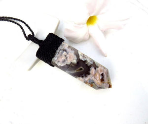 Black Flower Agate macrame necklace, statement jewelry, statement necklace, unique gift ideas, valentines day gift ideas, snowflake agate