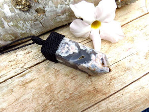 Black Flower Agate macrame necklace, statement jewelry, statement necklace, unique gift ideas, valentines day gift ideas, snowflake agate