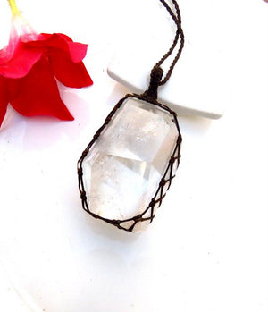 Freeform Quartz crystal necklace, valentines day gift ideas for her, macrame necklace, gift ideas for the glam fan, mothers day gift