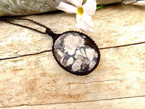 Black Flower Agate macrame necklace, valentine's day gift, for her, statement necklace, unique gift, snowflake agate, gift ideas for her