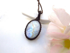 Rainbow moonstone necklace, moonstone jewelry, valentines day gift ideas for her, gift ideas for the boho beauty, macrame moonstone