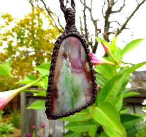 macrame necklace, rare opalized petrified wood gemstone necklace, gift for her, fathers day gift, petrified wood jewelry, etsy healing stone