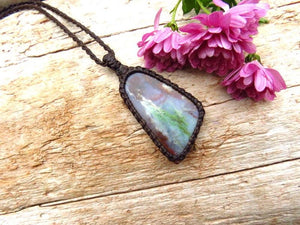 macrame necklace, rare opalized petrified wood gemstone necklace, gift for her, fathers day gift, petrified wood jewelry, etsy healing stone