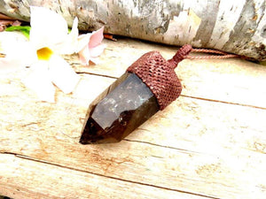 Smokey Quartz crystal point macrame necklace, statement necklace, gift ideas for the crystal collector, valentines day gift ideas for her