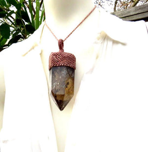 Smokey Quartz crystal point macrame necklace, statement necklace, gift ideas for the crystal collector, valentines day gift ideas for her