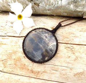 Black Moonstone necklace, Golden Shine Sunstone macrame necklace, healing sunstone pendant, sunstone jewelry, libra gemstone, libra gifts