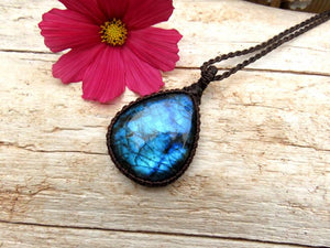 Valentines Day gift for her, Blue Labradorite gemstone necklace, teardrop gemstone necklace, statement jewelry, for her, for mom, wife gift