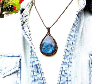 Valentines Day gift for her, Blue Labradorite gemstone necklace, teardrop gemstone necklace, statement jewelry, for her, for mom, wife gift