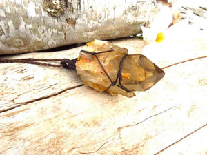 Kundalini Citrine crystal necklace, valentines day gift, raw citrine pendant necklace, citrine healing, macrame necklace, statement necklace