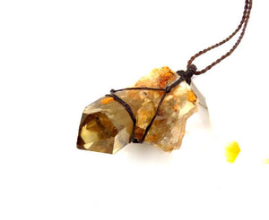 Kundalini Citrine crystal necklace, valentines day gift, raw citrine pendant necklace, citrine healing, macrame necklace, statement necklace