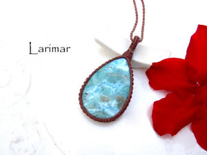 Top Quality Larimar macrame necklace, Larimar necklace, Larimar pendant, Summer accessories, Summer boho jewelry, Summer fashion