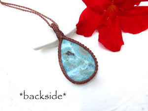 Top Quality Larimar macrame necklace, Larimar necklace, Larimar pendant, Summer accessories, Summer boho jewelry, Summer fashion