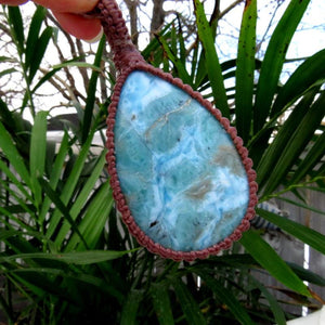 Top Quality Larimar macrame necklace, Larimar necklace, Larimar pendant, Summer accessories, Summer boho jewelry, Summer fashion