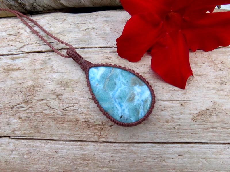 Top Quality Larimar macrame necklace, Larimar necklace, Larimar pendant, Summer accessories, Summer boho jewelry, Summer fashion