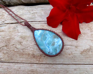 Top Quality Larimar macrame necklace, Larimar necklace, Larimar pendant, Summer accessories, Summer boho jewelry, Summer fashion