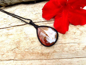 Gift for her, Turkish Agate macrame necklace, rare gemstone jewelry, gift ideas for the rock collector, crystal collector, the zen seeker