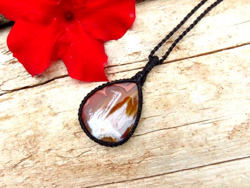 Gift for her, Turkish Agate macrame necklace, rare gemstone jewelry, gift ideas for the rock collector, crystal collector, the zen seeker