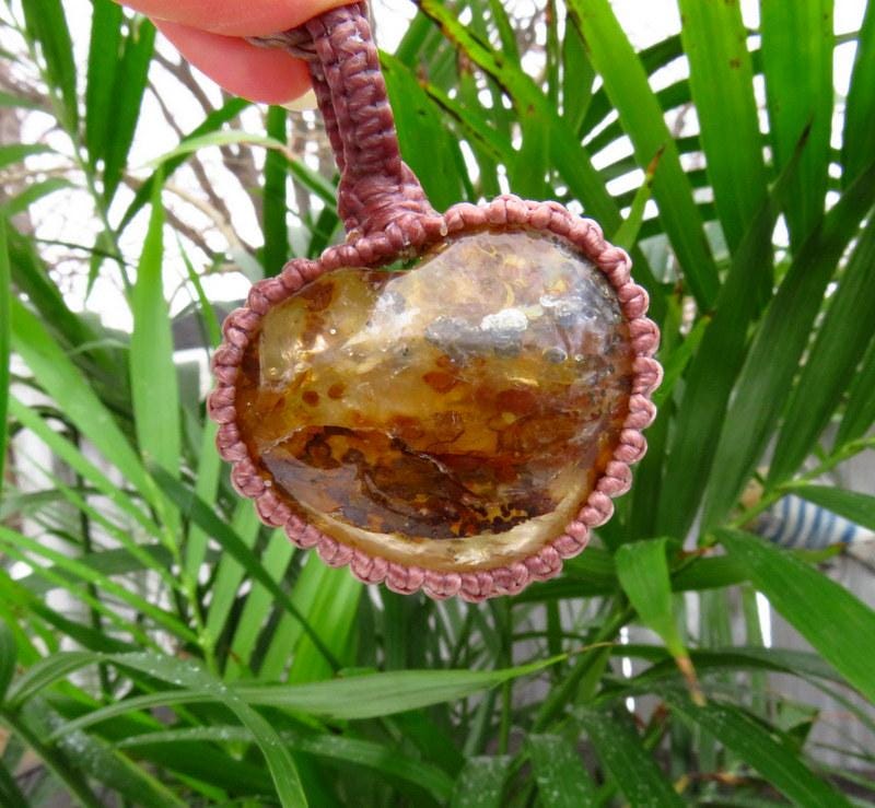 Golden Healer Quartz crystal macrame necklace, heart necklace