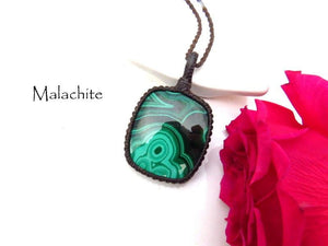 Malachite macrame necklace, statement gemstone necklace, macrame jewelry, malachite protection talisman, gift ideas for her, green gemstone