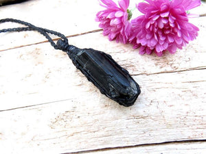 Black Tourmaline crystal macrame necklace, tourmaline crystal, gift ideas for the crystal collector, handmade gifts, self gifts, for her