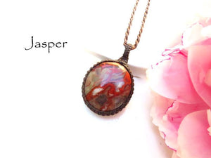 Jasper Necklace, Jasper jewelry, Jasper pendant, Macrame necklace, Gemstone necklace, Mothers day gift, Fathers day gift Chakra jewellery