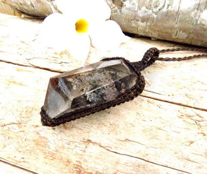 Shamanic Dream Quartz crystal necklace, gemstone necklace garden quartz jewelry, lodolite quartz, gift ideas for the crystal lover