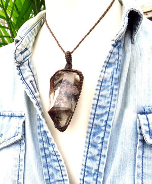 Shamanic Dream Quartz crystal necklace, gemstone necklace garden quartz jewelry, lodolite quartz, gift ideas for the crystal lover