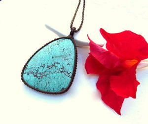 Cloud Mountain Turquoise macrame necklace, Hubei Turquoise jewelry, turquoise statement neckace, gift ideas for the boho beauty, for her