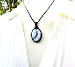 Mothers Day gift idea, Dendrite Opal necklace, moss opal, merlinite jewelry, macrame necklace, macrame jewelry, gift ideas for grandma