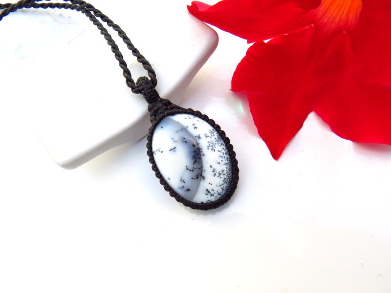 Mothers Day gift idea, Dendrite Opal necklace, moss opal, merlinite jewelry, macrame necklace, macrame jewelry, gift ideas for grandma