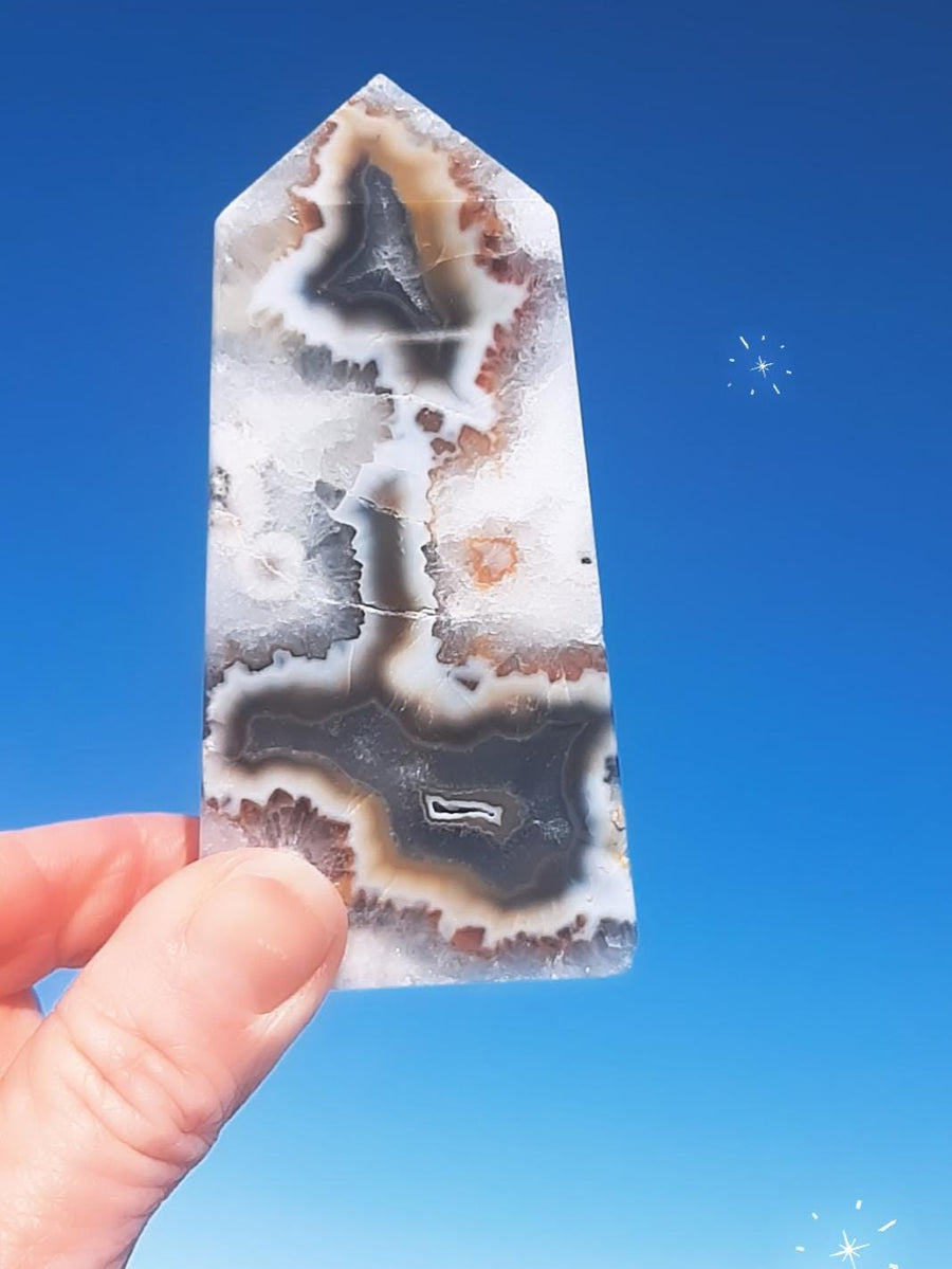 Black Flower Agate Druzy Towers, flower agate